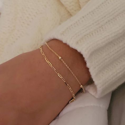 SALE Set of 2 Everyday Layering Bracelets Duo Gold Chain - Etsy Cute Jewelry Bracelets Gold, Bridesmaids Jewelry Gold, Simple Classic Jewelry, Accessories For College, Gold Bracelet Combinations, Gold Jewelry Hoco, Permanent Gold Bracelet, Gold Bracelet Stacking, Simple Everyday Jewelry