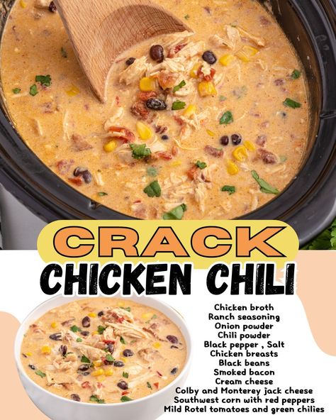 Princess Pinky Girl - Recipe Here: https://buff.ly/3LLpEq8 Introducing our Crack Chicken Chili, the ultimate comfort food! Loaded with protein, fiber, and a burst of ranch seasoning and cream cheese. It's crockpot cooking at its best! 🍲 | Facebook Princess Pinky Girl Recipes, Southwest Corn, Chicken Chili Crockpot, Slow Cooker Chicken Chili, Princess Pinky Girl, Pinky Girl, Chili Ingredients, Chicken Chili Recipe, Crockpot Cooking