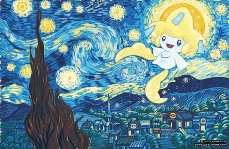 Inspired by Vincent Van Gogh's famous Starry Night, and the wishing star Pokemon. : ) Prints Redbubble InPRNT Pokemon © Nintendo, Game Freak Inc.Art by Missy Pena Pokemon Painting, Cute Pokemon Wallpaper, Pokemon Fan Art, Pokemon Pictures, Pokemon Fan, Cute Pokemon, Birds Of Paradise, Wallpaper Pc, Pokemon Art