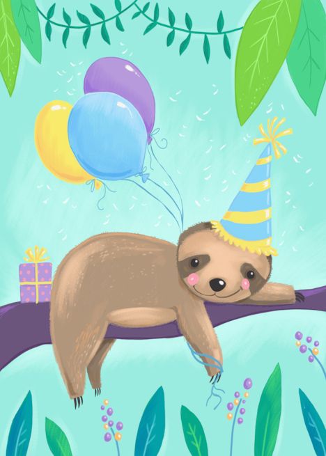 Sloth Birthday, Vintage Birthday Cards, Happy Birthday Parties, Vintage Birthday, Happy Birthday Images, Happy Birthday Greetings, Birthday Design, Birthday Greeting, Birthday Images