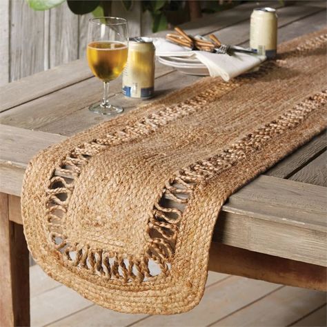 indian jute table runner in white, black, blue, red design, kitchen table decor, jute table mats Contemporary Table Decor, Jute Table Runner, Farm House Table, Indian Braids, Natural Jute Rug, Jute Rugs, Table Coasters, Artisan Rugs, Jute Area Rugs