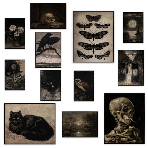 PRICES MAY VARY. Gothic Decor Experience: Elevate your space with the Dark Academia Room Decor Set, blending scholarly elegance with gothic home decor and witchy aesthetics for a unique and mysterious ambiance. Versatile Decor Set: Featuring 12 carefully selected pieces, including dark academia posters and goth decor, this set offers a variety of sizes to fit any wall. Perfect for adding a moody, intellectual vibe to your living space. Curated Collection: Includes 3 pcs 8x10 inch, 4 pcs 5x7 inch Minimalist Goth Decor Living Rooms, Simple Gothic Home Decor, Dark Walls Light Furniture, Gothic Room Decor Diy, Dark Academia Aesthetic Decor, Goth Decor Living Room, Dark Home Decor Cozy Living, Light Academia Home Decor, Dark Witch Aesthetic Bedroom