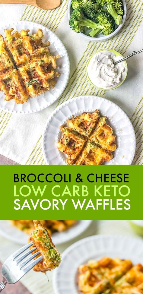 If you are looking for an easy low carb breakfast or snack, try these low carb broccoli & cheddar waffles. Only a few ingredients and you have a savory, gluten free waffle everyone will love. Only 1.7g net carbs per serving. Broccoli Waffles, Cheddar Waffles, Cheese Chaffle, Savory Gluten Free, Easy Low Carb Breakfast, Low Carb Broccoli, Keto Savory, Keto Waffles, Low Carb Waffles