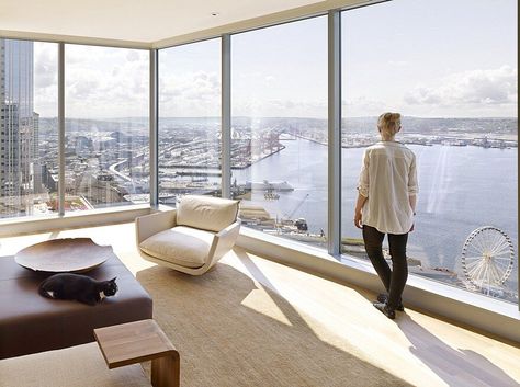 High-Rise Apartment With Floor-to-Ceiling Windows Overlooking Downtown Seattle High Rise Apartment Decor, Nashville Apartment, High Rise Apartment, Seattle Apartment, Olson Kundig, High Rise Apartments, Guest Room Office, Floor To Ceiling, Dream Apartment