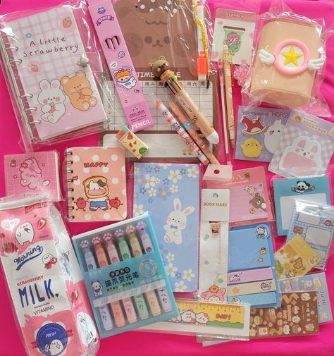 Ultimate mystery journaling school supplies stationery set Cute Stationary Items, Hello Kitty School Supplies, School Supply Box, Binder Journal, Hello Kitty School, Preppy School Supplies, Stationery Obsession, School Boxes, Cute Stationary School Supplies