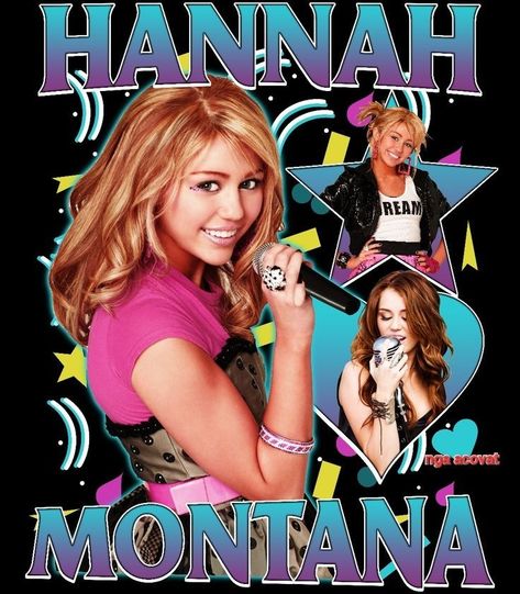 Hannah Montana Tattoo, Hannah Montana Poster, Miley Cyrus Poster, Hannah Montana Shirt, Montana Tattoo, Bootleg Tshirt, Old Disney Channel Shows, T Shirt Design Png, Karaoke Party