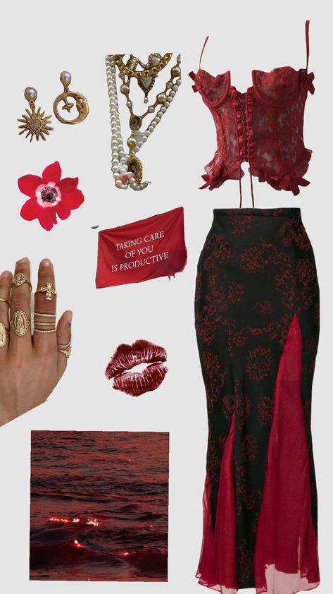 red summer outfit vibes 🍒 Red Mermaid Aesthetic, Red Black Outfit, Sirens Fashion, Red Mermaid, Mermaid Aesthetic, Red Outfit, Going Out Outfits, Red Aesthetic, Summer Top