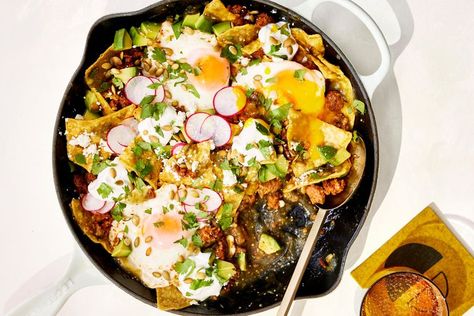 Chorizo Chilaquiles Verdes Chorizo Chilaquiles, Sweet Potato Beans, Eggs Sweet Potato, Black Bean Breakfast, Bean Breakfast, Chilaquiles Recipe, How To Cook Chorizo, Mexican Dish, Thanksgiving 2024