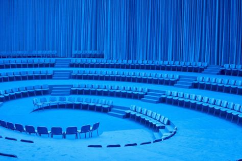 Balenciaga 2020, Champagne Room, Catwalk Design, Speculative Design, Blue Drapes, Colour Architecture, Tableau Design, Stage Set, Stage Decorations