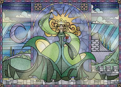 Enchantress Disney Journal, The Enchantress, Disney Stained Glass, Old Hag, Rose Window, Single Rose, Disney Beauty And The Beast, Pinturas Disney, Glass Art Sculpture