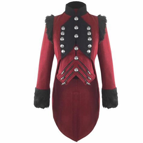 RQBL-Womens-Military-Coat-Jacket-Red-Black-Tailcoat-Gothic-VTG-Steampunk-front Army Field Jacket, Goth Jacket, Coat Ideas, Military Jacket Women, Red Velvet Jacket, Bun Style, Waistcoat Fashion, Steampunk Woman, Steampunk Jacket