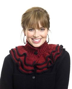 Crochet Ruffle Scarf, Crocheted Scarves, Crochet Cowls, Fingerless Gloves Crochet Pattern, Knitting Patterns Free Scarf, Crochet Ruffle, Crochet Ladies Tops, Caron Simply Soft, Crochet Collar