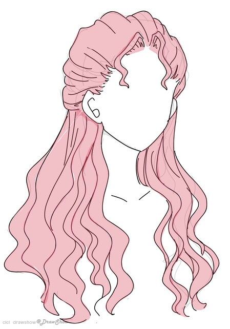 Anime Pony Tailed Hairstyle, Gacha Drawing Base With Hair, Long Hair Drawing Reference Girl, Drawing Poses With Hair, Cute Hairstyle Drawing, Hair Template Drawing, Body Base With Hair, Drawing Base Hair, Wavy Hair Sketch