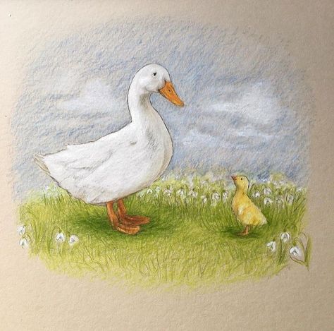 Duck Family Drawing, Baby Duck Drawing, Duck Cartoon Drawing, Duck Drawing, Prismacolor Art, Clipart Vintage, Elf Art, Duck Art, Painting Workshop