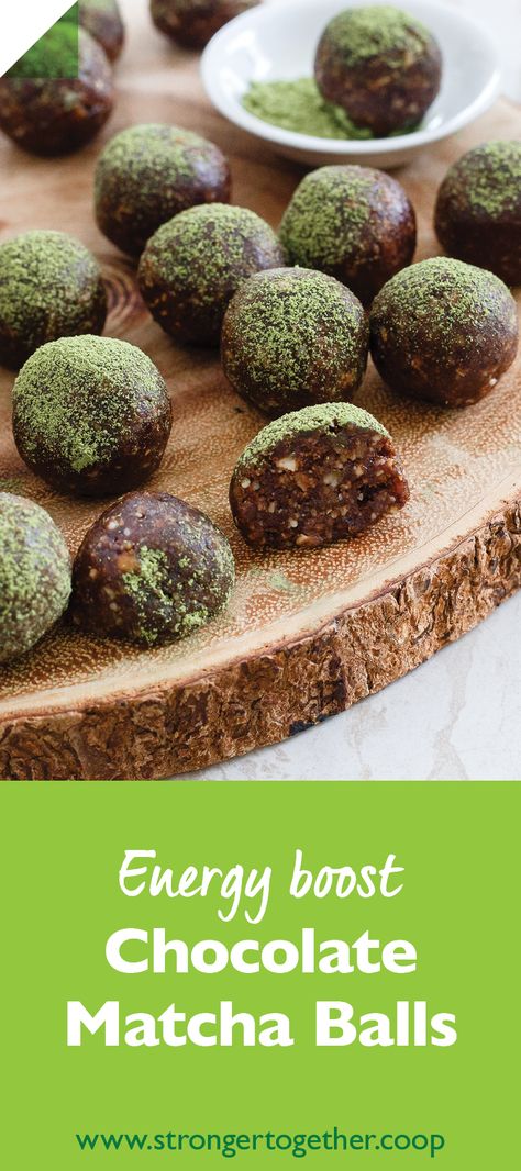 Looking for a little pick-me-up? These small but might treats pack enough energy to fortify you for a vigorous hike or long day at work. Matcha Balls, Matcha Energy Balls, Work Snacks, Energy Balls Healthy, Dairy Free Treats, Healthy Eating Snacks, Quick Healthy Snacks, Energy Ball Recipe, Yummy Healthy Snacks