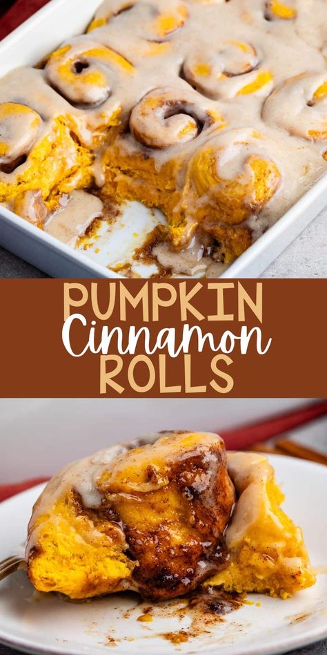 Pumpkin Cinnamon Rolls are literally the best cinnamon rolls in the world - super soft and fluffy dough with pumpkin spice filling and cream cheese icing - they're the perfect fall breakfast. Fluffy Yeast Rolls, Lush Desserts, Best Cinnamon Roll Recipe, Pumpkin Rolls, Easy Cinnamon Rolls Recipe, Pumpkin Breakfast, Cinnamon Roll Recipe, Cinnamon Rolls Easy, Fall Baking Recipes