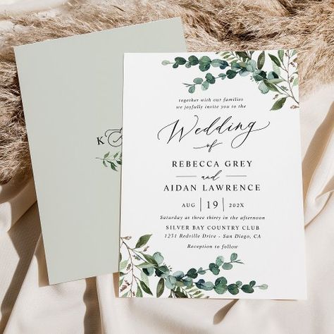 $1.80 | Rustic Watercolor Greenery Wedding #rustic wedding, boho wedding invite, sage green white, calligraphy script, elegant, wedding invitations, modern boho, watercolor floral, spring summer fall winter, simple classic botanical Boho Wedding Invite, Popular Wedding Invitations, Wedding Invitations Modern, Rustic Watercolor, Boho Watercolor, Sage Wedding, Watercolor Greenery, Winter Wedding Invitations, Sage Green Wedding