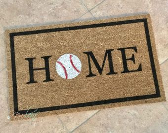 Baseball Doormat, Spring Doormats, Door Mat Diy, Baseball Crafts, Baseball Decor, Halloween Door Mat, Baseball Design, Layered Rugs, Sports Decorations