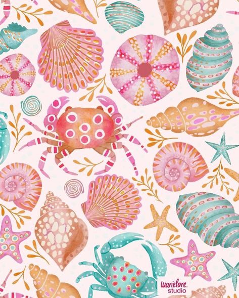 Marine Life Wallpaper, Spring Graphics, Swimwear Inspiration, Cute Starfish, Iphone Wallpaper Preppy, Conversational Prints, Shell Pattern, Diy Prints, Summer Art