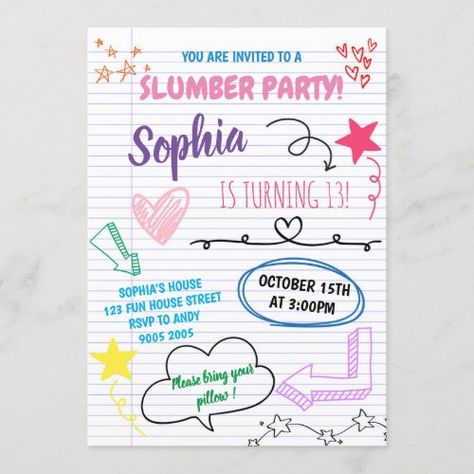 Slumber Party Birthday Girls Tween Teen Kids Invitation #girl #sleepover #party #teen #sleepover #Invitation Girls Pajamas Party, Girls Sleepover Party, Kids Invitation, Slumber Party Birthday, Sleepover Invitations, Girls Slumber Party, Teen Sleepover, Kids Sleepover, Girl Sleepover