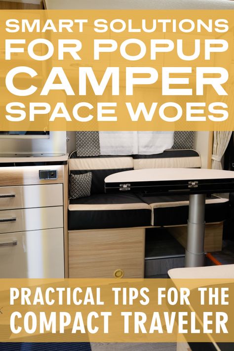 Tired of feeling cramped in your popup camper? Uncover our practical solutions that go beyond the traditional norms. From foldable furniture to strategic storage placement, these tips will turn your limited space into a spacious retreat. Camping Solo, Foldable Furniture, Efficient Packing, Camper Hacks, Camping Inspiration, Camper Storage, Popup Camper, Versatile Furniture, Pop Up Camper