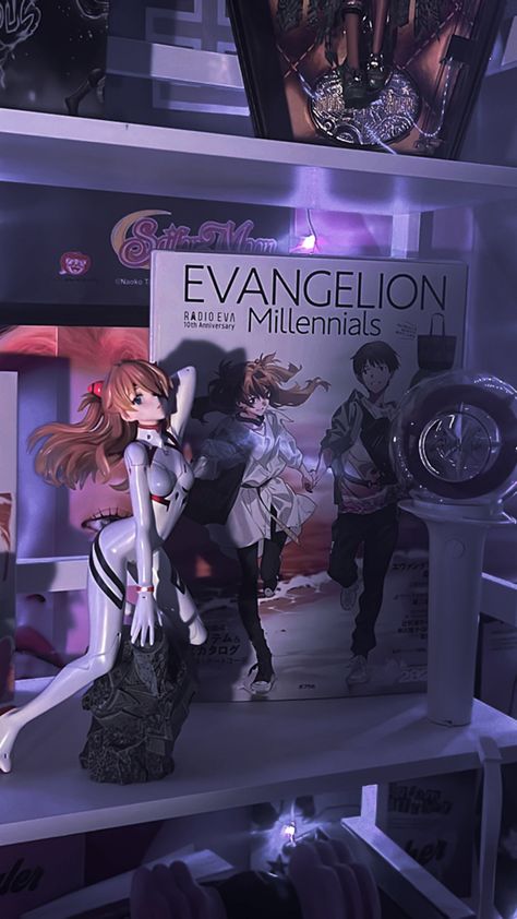 evangelion shelf room inspo room inspiration asuka shikinami langley anime figure figure stray kids kpop Evangelion Room, Nice Rooms, Otaku Room, Neon Evangelion, Retro Room, Random Inspiration, Anime Decor, In My Room, Cute Room Ideas