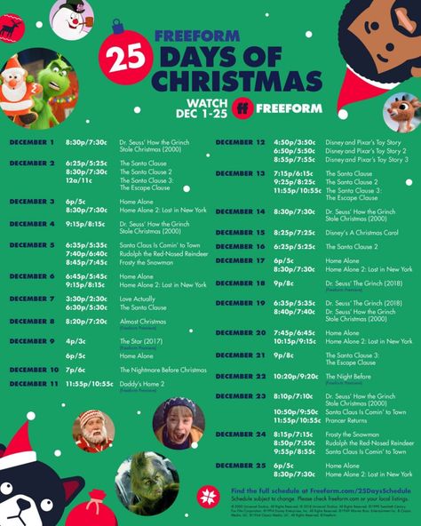 Freeform’s 25 Days of Christmas Schedule 2020 Christmas Schedule, The Santa Clause 2, Christmas With The Kranks, Movie Day, The Little Drummer Boy, Movie Schedule, Christmas Watches, Christmas Episodes, Miracle On 34th Street