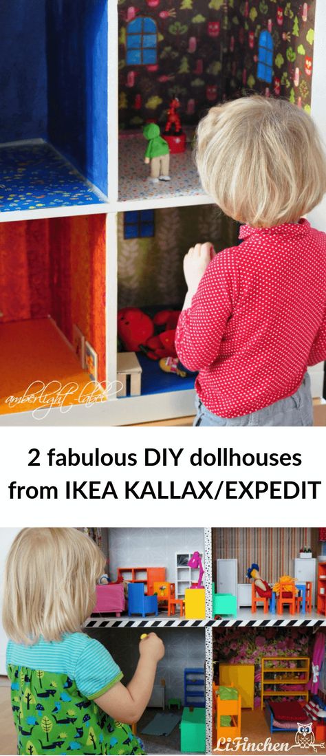 2 fabulous DIY dollhouses from IKEA KALLAX/EXPEDIT - IKEA HACK DIY dollhouse - KALLAX or EXPEDIT 2x2 shelving unit turned into dollhouses. Ikea Kallax Dollhouse Hack, Kallax Dollhouse Hack, Expedit Ikea, Ikea Cube Shelves, Interior Hacks, Ikea Cubes, Ikea Kallax Shelf, Dollhouse Furniture Sets, Ikea Products