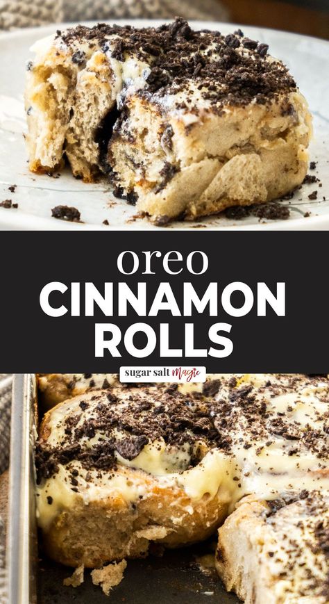 These Oreo cinnamon rolls are a classic cinnamon roll spiked with Oreo cookies and they're delicious. Perfectly soft and fluffy with a cream cheese frosting. Sweet, gooey, sticky Oreo cinnamon rolls are a real breakfast or brunch treat. The beautifully soft and fluffy homemade cinnamon rolls you know and love, filled and topped with Oreo cookies plus a gorgeous cream cheese frosting. Cookies And Cream Cinnamon Rolls, Oreo Cinnamon Rolls, Cream Cinnamon Rolls, Cinn Rolls, Oreo Filling, Valentines Cake, Oreo Cream, Cinnamon Roll Dough, Breakfast Recipes Sweet