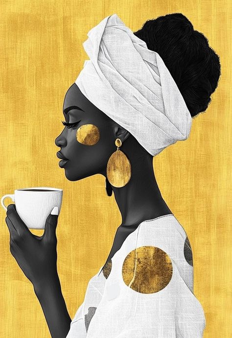 Midjourney Feed African Images Art Prints, Big Gold Earrings, Drawing Fashion Illustration, African Portraits Art, Africa Art Design, Gold Art Painting, Canvas Art Projects, African Art Paintings, Afrocentric Art