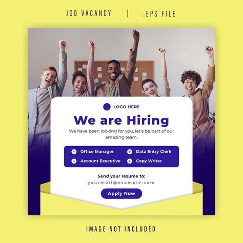 Recruitment Social Media, Recruitment Poster Design, Hiring Poster, Digital Marketing Manager, Social Media Marketing Manager, Social Media Advertising Design, Church Poster Design, Job Vacancy, Creative Jobs