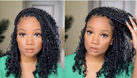 Short Bohemian Knotless Braids, Crotchet Box Braids, Bohemian Goddess Braids, Chrochet Braids, Braid Bob, Natural Braid Styles, Bohemian Knotless Braids, Curled Box Braids, Bohemian Knotless