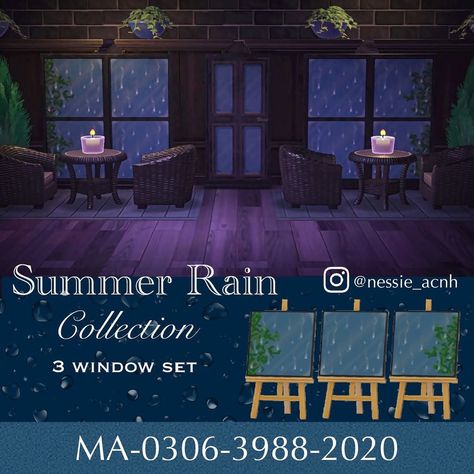 𝑁𝑒𝑠𝑠𝑖𝑒 🌸 on Instagram: “🌧Summer Rain Collection🌧 Does anyone else love rainy days? I always love looking out the window when it rains... seeing the raindrops…” Black Door Design, Acnh Wallpaper Designs, Love Rainy Days, Rainy Window, Rain Window, Wall Sticker Design, Ac New Leaf, Rain Design, Rain Collection