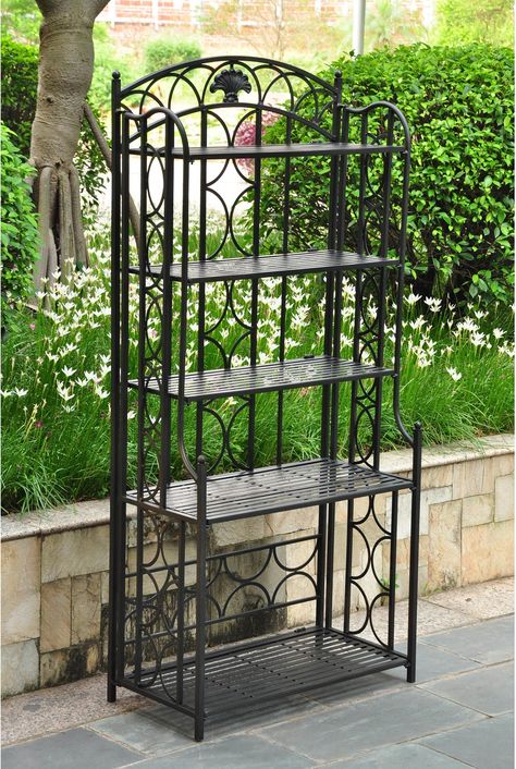 Indoor Outdoor Bakers Rack Metal Bakers Rack, Outdoor Bakers Rack, Pergola Plans Roofs, Metal Patio Furniture, Gothic Garden, Bakers Rack, Iron Shelf, Plant Stand Indoor, Pergola Plans