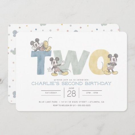 Mickey Mouse Watercolor, Mouse Watercolor, Mickey Invitations, Mickey Mouse Gifts, Twodles Birthday, Mickey Mouse Birthday Invitations, Mickey Mouse Invitation, Disneyland Birthday, 2nd Birthday Boys