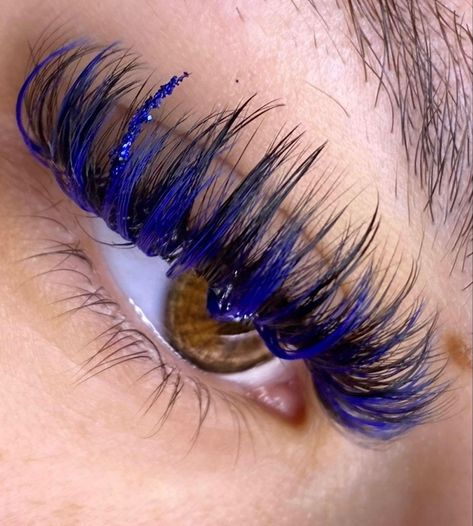 Blue Glitter Lash Extensions, Colour Lash Extensions, Colour Eyelash Extensions, Eyelash Extensions Styles With Color, Halloween Lash Extensions, Blue Eyelash Extensions, Blue Lash Extensions, Coloured Lash Extensions, Colored Lash Extensions