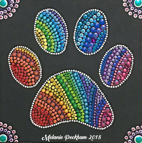 Dotted Puppy Paw - Not my original design Painted Paw Print Ideas, Dot Painting Paw Print, Painted Paw Prints, Mandala Paw Print, Acrylic Dot Painting Ideas Easy, Dot Painting Easy, Paw Mandala, Paw Print Art, Dot Painting Tools