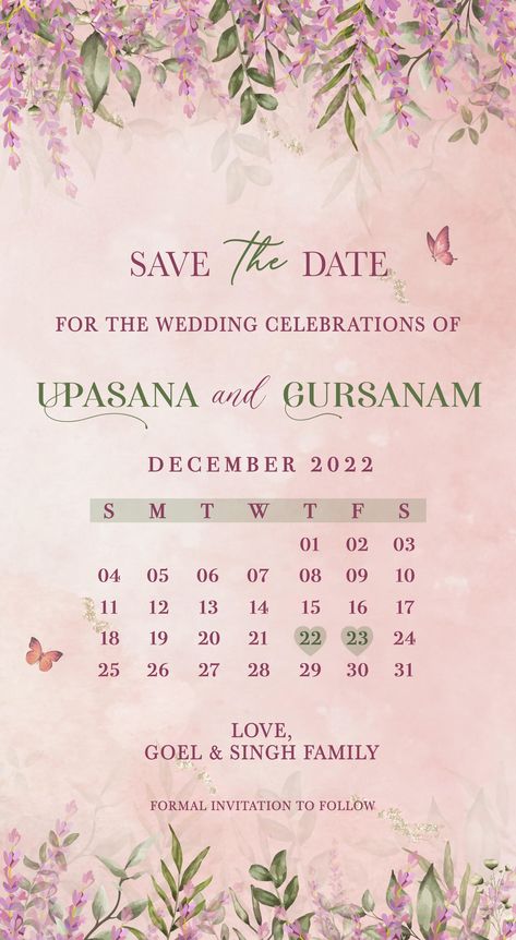 Create your 'Save The Date' e-invite today for only 1299 INR - Calendar Theme with Lavender Plants! Wedding Collaterals, Wedding Invite Video, Wedding Card Maker, Card Reference, Groom Cartoon, Wedding Entry, Wedding Illustration Card, Hindu Wedding Invitation Cards, Digital Wedding Invitations Design