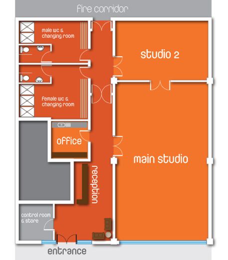 Studio Floor Plan Dance Studio Floor, Yoga Studio Interior, Dance Studio Design, Studio Floor Plans, Hot Yoga Studio, Studio Floor, Ballet Studio, Yoga Studio Design, Dance Rooms