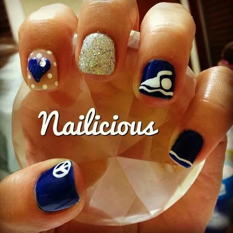 Team Nails, Olympic Nails, Swimmers Life, Swim Season, Swim Team, Cute Nail Designs, Fashion Nails, Cute Nails, Hair And Nails