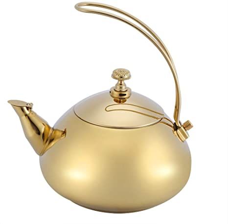 Classical Kettle, 1.5L Stainless Steel Gold Durable Teakettle Fast Water Heating Boiling Pot Teapot for Home Kitchen Office Cafe Shop (Gold) Gold Kettle, Golden Tea, Welding Technology, Whistling Tea Kettle, Induction Cooker, Water Kettle, Pour Over Coffee, Water Heating, Cafe Shop