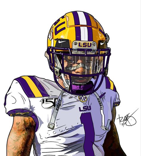 Drawings Of Football Players, Jamar Chase, Jamarr Chase, College Football Art, Football Player Drawing, College Football Uniforms, Collage Football, Nfl Saints, Nfl Vikings