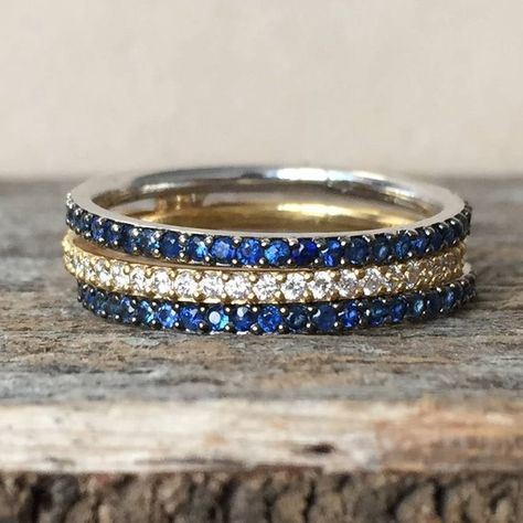 Sapphire Diamond Wedding Ring, Unique Diamond Ring, Stacked Diamond Bands, Rings Sapphire, Blue Sapphire Diamond Ring, Eternity Wedding Ring, Hand Rings, Diamond Wedding Rings Sets, Sapphire Band