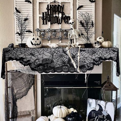 PRICES MAY VARY. Polyester Delicate Fall Decoration: The fall thanksgiving mantel scarf is made of a lace knitting process, which has an elegant and mysterious decorative effect. The pumpkin and maple leaf elements are paired with warm orange tones to add a more intense atmosphere for your harvest season Soft Material: The fall thanksgiving fireplace scarf is made of high-quality lace, which is light and soft, making it fit with the mantel perfectly. In addition, the lace material has a sense of Fall Football Mantle Decor, Halloween Decorations Fireplace, Mantel Lights, Fireplace Halloween Decor, Halloween Mantel Decorations, Halloween Mantle Ideas, Spooky Mantle, Halloween Fireplace Decor, House Room Design