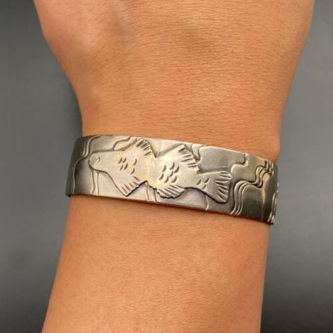 (eBay) Find many great new & used options and get the best deals for Vintage Fish Sterling Silver Bracelet Cuff 6-3/8" at the best online prices at eBay! Free shipping for many products! Silver Bracelet Cuff, Silversmithing Jewelry, Fish Jewelry, Granola Girl, Fashion 2024, Vintage Fishing, Bracelet Cuff, Silver Cuff Bracelet, Sterling Silver Bracelet