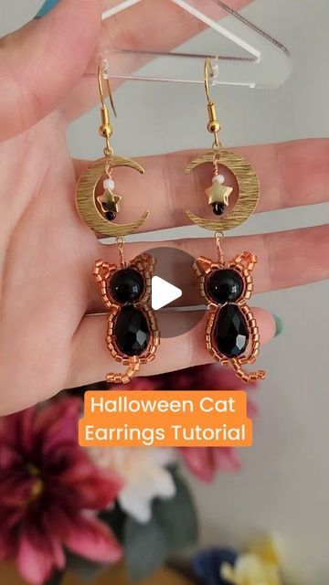 Diy Earrings Halloween, Halloween Cat Earrings, Halloween Jewelry Diy Earrings, Earrings Wire Wrapped, Witch Earrings Diy, Diy Halloween Earrings, Halloween Jewelry Diy Ideas, Diy Halloween Jewelry, Halloween Jewelry Diy