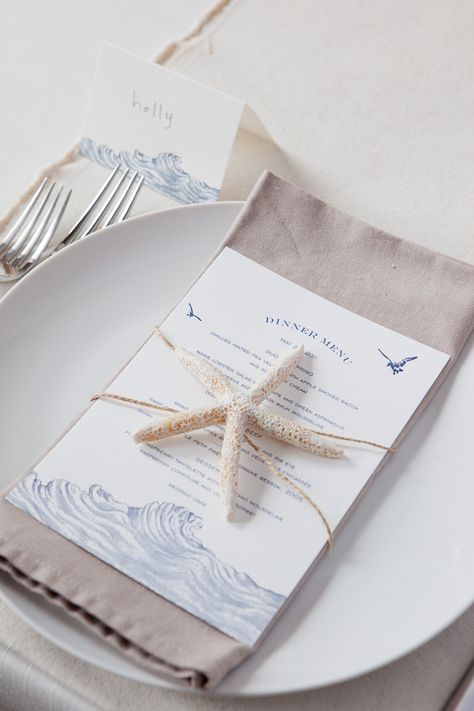 Table Settings Beach Inspired Wedding, Letterpress Design, Dream Beach Wedding, Sea Wedding, Ocean Wedding, Beach Wedding Inspiration, Letterpress Invitations, Dinner Themes, Beach Wedding Invitations