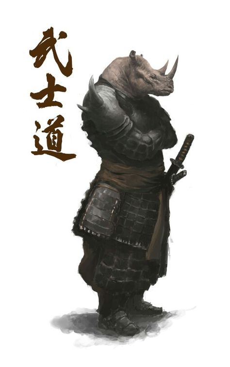 Rhino samurai Warrior Animals, Humanoid Animals Warriors, Rhino Anthro, Samurai Animals, Samurai Animal, Rhino Warrior, Animal Samurai, Rhinoceros Fantasy Art, Fantasy Rhino