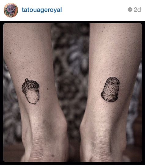 Acorn and thimble tattoo - diff placement & with quote:you know that place between awake and asleep? That's where I'll always love you" Neverland Map Tattoo, Thimble And Acorn Tattoo, Nut Tattoo, Thimble Tattoo, Wendy Tattoo, Peter Pan Tattoos, Pan Tattoo, Acorn Tattoo, Future Couple