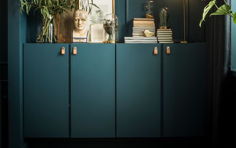 Two IVAR cabinets are custom painted in the same shade as the walls and hold books, artwork, plants, and a lamp on top. Ivar Regal, Ikea Units, Ikea Ivar, Custom Built Ins, Best Ikea, Ikea Cabinets, Cabinetry Design, Sideboard Designs, Up House